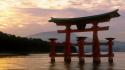 Itsukushima shrine japan sunset torii wallpaper