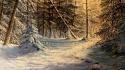 Landscapes nature paintings snow winter wallpaper