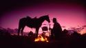 Cowboys horses silhouettes wallpaper