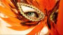 Venetian masks eyes feathers orange wallpaper