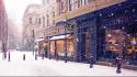 Grocery stores snowflakes streets urban wallpaper