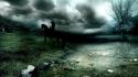 Clouds dark horses men nature wallpaper