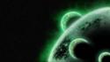 Green outer space planets stars wallpaper