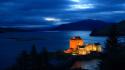 Eilean donan castle scotland houses lakes night wallpaper