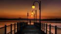 Lakes nature piers silhouettes street lights wallpaper