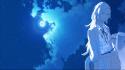 Blue clouds night moon anime girls wallpaper