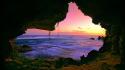 Sunset nature cave sea wallpaper