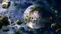 Digital art science fiction alien airbrushed planetes wallpaper