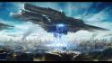 Digital concept science fiction airbrushed cities vessel wallpaper