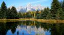 Mountains trees forest lakes wallpaper