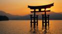 Water japan floating silhouette sunlight torii itsukushima shrine wallpaper