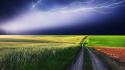 Clouds landscapes nature fields roads lightning red flowers wallpaper