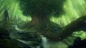 Fantasy art waterfalls magical mystical giant tree wallpaper