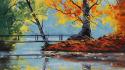 Paintings autumn (season) bridges lakes wallpaper