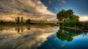 Water clouds landscapes trees reflections wallpaper