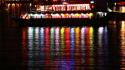 Water japan night lights multicolor ships reflections wallpaper