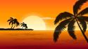 Sunset orange vector shadows palm trees wallpaper