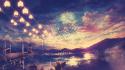 Water dock fireworks digital art wallpaper