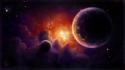 Space planets digital art on fire airbrushed wallpaper