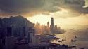 Clouds cityscapes hong kong boats skyscrapers cities wallpaper