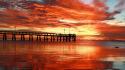 Sunset ocean landscapes nature red pier reflections wallpaper