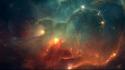 Blue outer space red stars nebulae colors wallpaper
