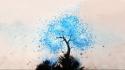 Blue trees leaves paint digital art splashes wallpaper
