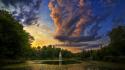 Clouds fountains lakes parks wallpaper