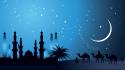 Moon silhouette camels artwork makkah caravan arabia wallpaper
