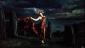 Women landscapes dress redheads digital art artwork dancing wallpaper
