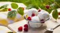 Food ice cream desserts raspberries wallpaper