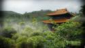 Green nature trees china houses asian architecture pagoda wallpaper