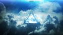 Blue clouds triangle skyscapes wallpaper