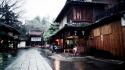 Japan trees cityscapes rain houses people asia wallpaper