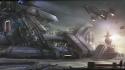 Spaceships airports digital art science fiction artwork wallpaper