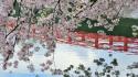 Water japan cherry blossoms flowers spring (season) reflections wallpaper