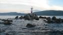 Mountains nature lighthouses rock islands beacon sea wallpaper