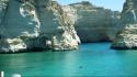 Nature rocks boats greece milos sea wallpaper