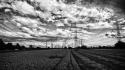 White clouds landscapes germany grayscale power lines wallpaper