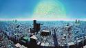 Cityscapes planets japanese digital art artwork wallpaper