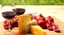 Food cheese grapes wine pomegranate glass wallpaper