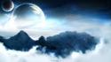 Mountains clouds planets moon skies wallpaper