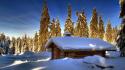 Nature winter snow cabin wallpaper