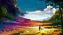 Paintings clouds landscapes multicolor artwork wallpaper