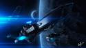 Outer space spaceships art wallpaper