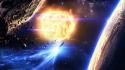 Sun outer space stars planets spaceships wallpaper