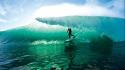 Ocean waves surfing tunnels crystals surfers skies wallpaper