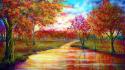 Trees september rivers vibrant colors wallpaper