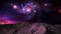 Mountains outer space night stars galaxies photomanipulation skies wallpaper