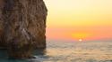 Sunset nature waves rocks cliffs greece seascapes sea wallpaper